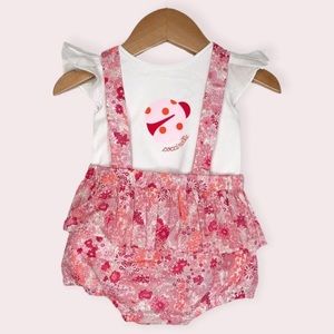 NWT Jacadi bloomers set Liberty pink floral fabric ladybug bodysuit size 6 month